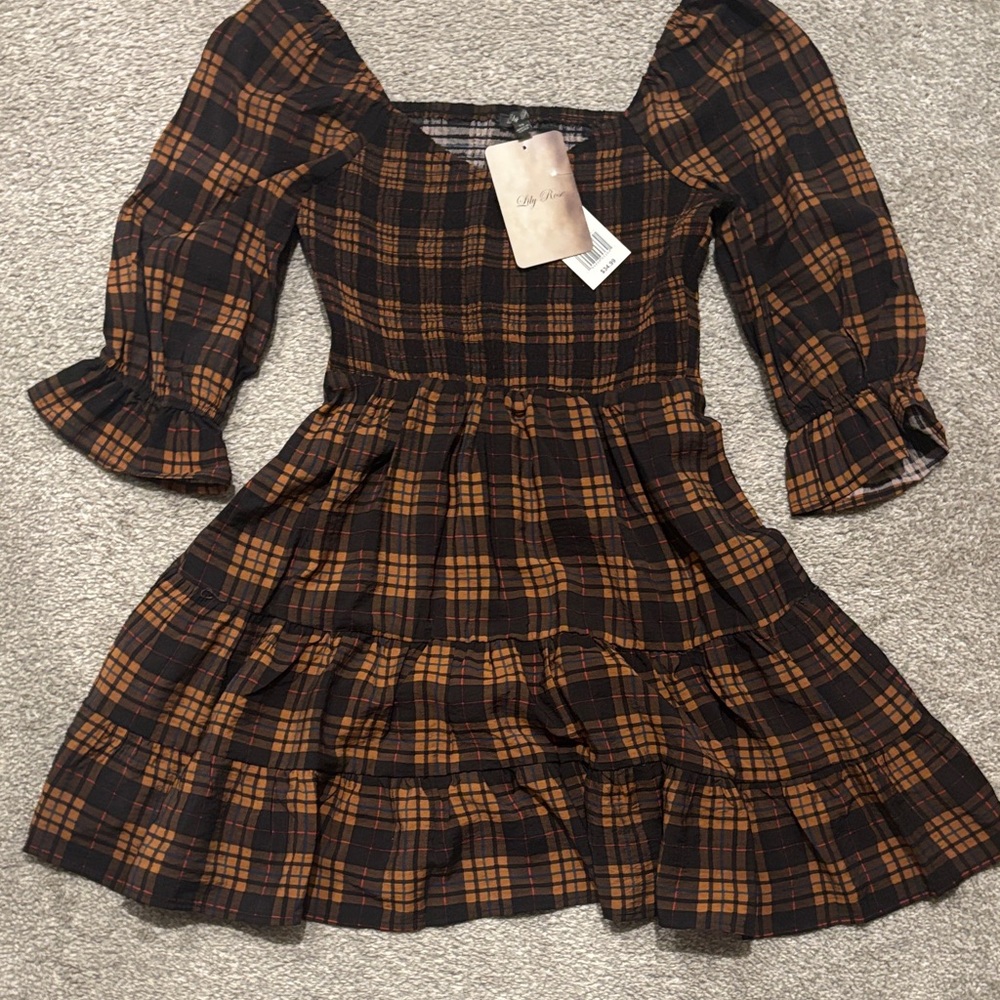 Lily Rose Checkered V-Neck Dress